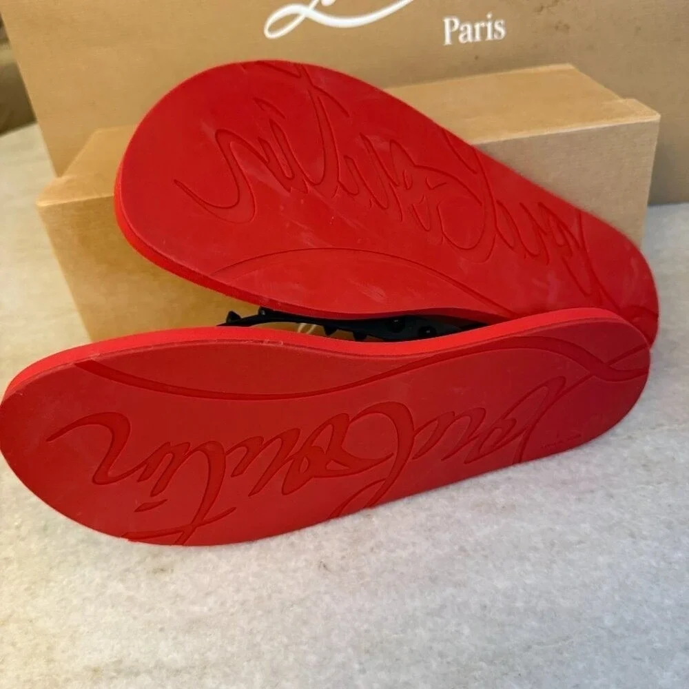 CHRISTIAN LOUBOUTIN 1201016 Mens Loubi Spiked Red/Back Rubber Flip Flops, 45 - Picture 2 of 8
